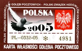 Karta własności gołębia pocztowego
