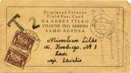 Kartka pocztowa z obozu osób przemieszczonych (displaced persons)